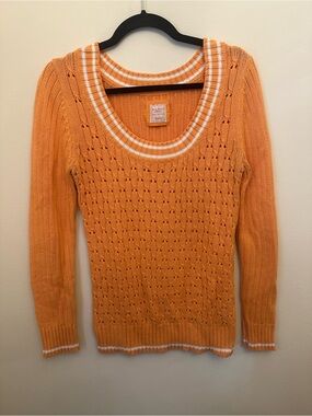Vintage Old Navy Orange Pointelle Knit Sweater 100% Cotton Y2K Preppy Women’s M